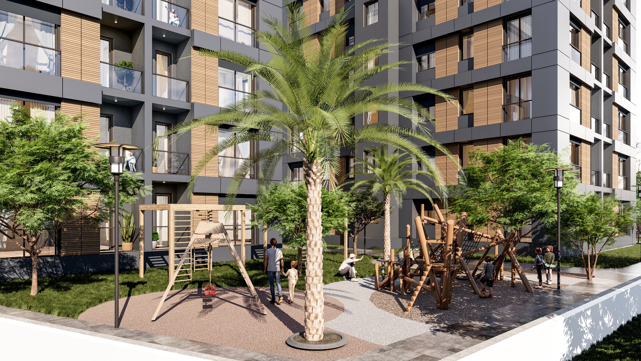 DNZ Blue Life peyzaj ve çocuk oyun alanı renderı